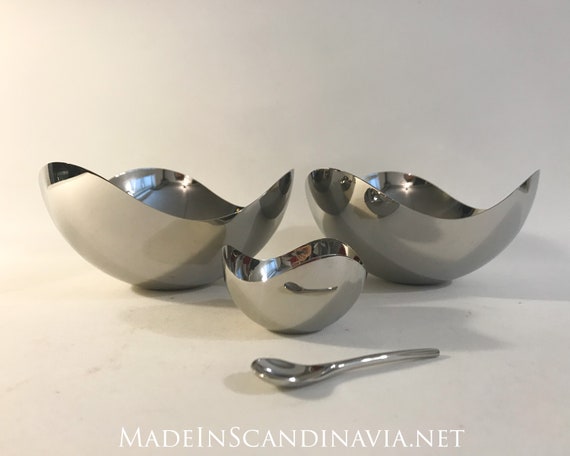 Georg Jensen set of two petite BLOOM bowls and BLOOM salt cellar with spoon