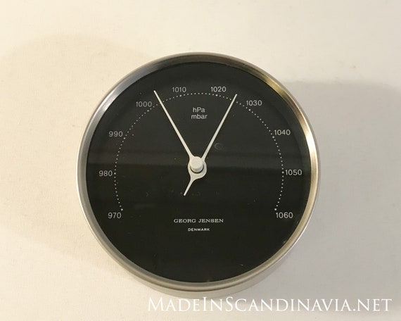 Georg Jensen KOPPEL Barometer steel/black 10 cm | Designed by Henning Koppel | Danish Design | Minimalist