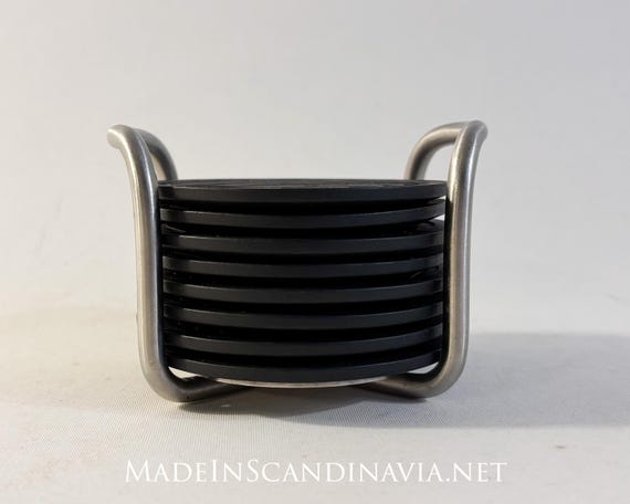 Trip Trap - set of 8 black coasters with holder | Danish Design | Contemporary | Minimalist |