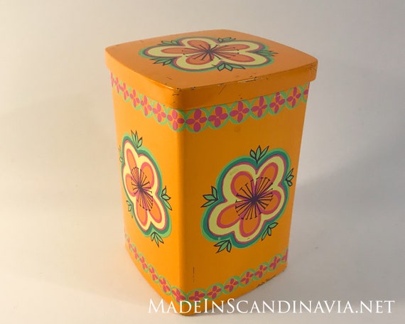 Vintage Anita Wangel IRA Denmark Orange Large Square Coffe Jar