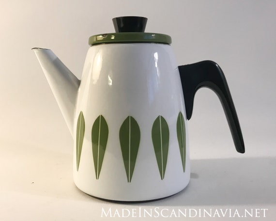 Cathrineholm Lotus Coffee Pot - white and green - Mid Century - Vintage