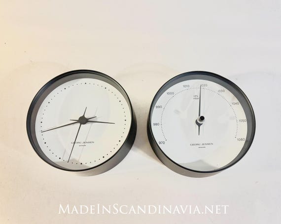 Georg Jensen KOPPEL barometer and clock set, black/white - 15 cm