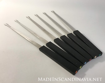 Vintage Stelton Fondue Forks - Black Danish Design, Set of 6
