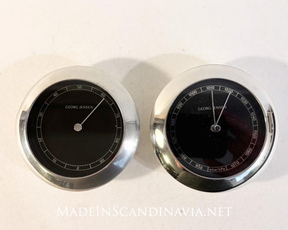 Georg Jensen VENUS Hygrometer and Barometer | silver/black | Danish Design | Weather station | Contemporary minimalist