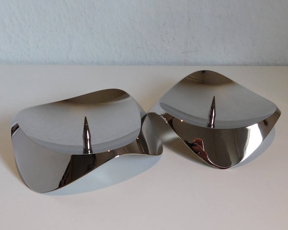 Stelton Papilio Uno candle holders - pair - Mirror polished stainless steel