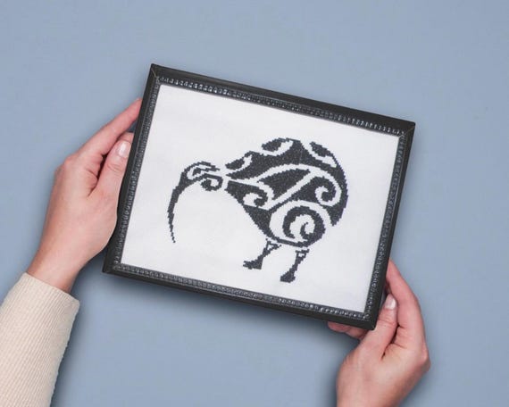 Maori Style Kiwi Cross Stitch Pattern, New Zealand Art (PDF Pattern)