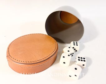Georg Jensen SKY Dice Cup Set – Stainless Steel, Leather, Danish Design