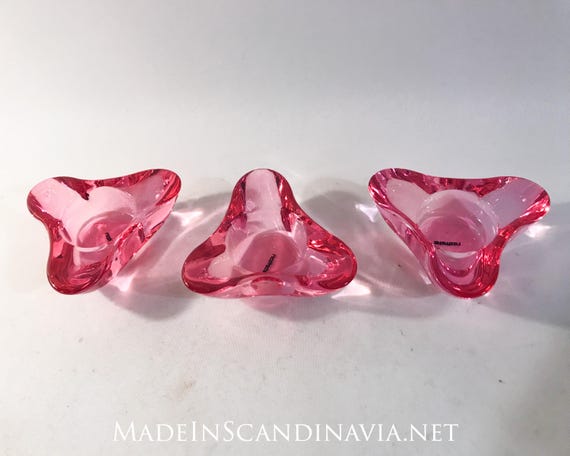 Stelton AURA Pink Glass Tea Light Holders | Scandinavian Modern, Set of 3