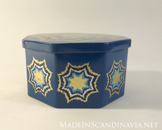 Vintage Anita Wangel IRA Denmark Blue Octagonal Cake Tin | Sixties | Vintage Cookie Jar