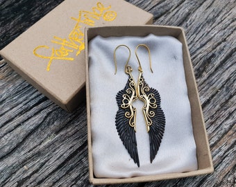 Feather Earrings Golden Brass or Silver Filled Feather Tribe