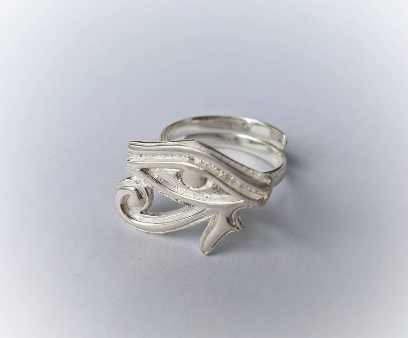 Eye of Horus Ring, Boho Ring, Golden Brass or Silver Filled, Adjustable Ring, Egyptian Myth Ring, Healing Symbolism Ring, Protection Ring image 1