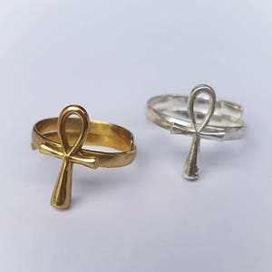 Bague égyptienne clé Ankh, laiton doré ou argent, taille réglable, bijoux égyptiens, bague symbolisme, anneau de guérison
