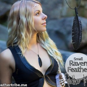Raven Feather Pendant, Crow Feather Necklace, Hand Carved Wood Feather, Boho Jewelry, Wooden Painted Feather, Spirit Bird Pendant