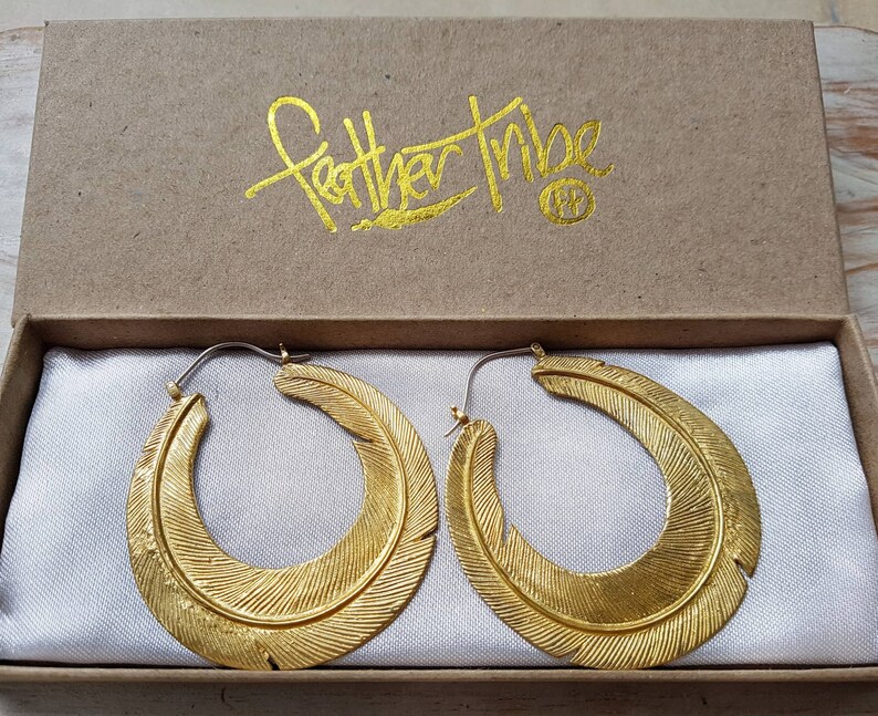 Feather Earrings Golden Brass or Silver Filled Feather Tribe