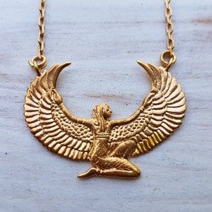 Isis Necklace, Egyptian Goddess Jewelry, Rising Isis Pendant, Gold Plated Necklace, Egyptian Jewelry, Spiritual Jewelry, Maat image 1