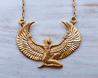 Isis Necklace, Egyptian Goddess Jewelry, Rising Isis Pendant, Gold Plated Necklace, Egyptian Jewelry, Spiritual Jewelry, Maat