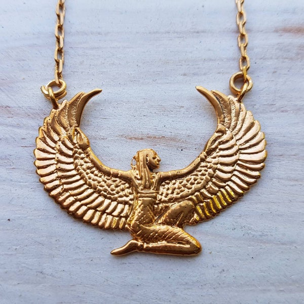 Isis Necklace, Egyptian Goddess Jewelry, Rising Isis Pendant, Gold Plated Necklace, Egyptian Jewelry, Spiritual Jewelry, Maat