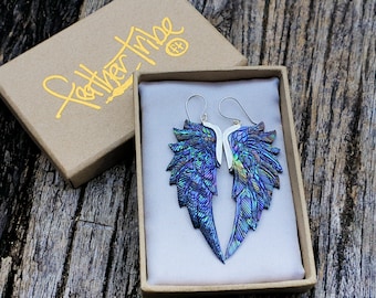 Angels Wing Earrings, Abalone Earrings with Silver or Brass, Boho Festival Jewelry, Bird Wing Earrings, SuperWing, Paua Jewellery, Phoenix