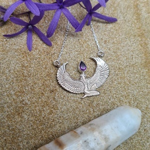 Silver Amethyst Isis Necklace, Egyptian Goddess Necklace, Isis Headpiece, Spiritual Jewelry, Isis Goddess Jewelry, Festival Jewelry image 2