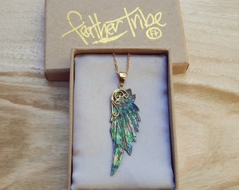 Archangel Michael Pendant, Angel Wing Necklace, Hand Carved Abalone Shell, Spirit Bird Jewelry, Feather Necklace, Boho Jewelry