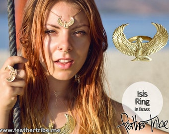 Isis Rings, Egyptian Goddess Ring, Huge Ring, Egyptian Jewelry, Isis Goddess Ring, Boho Jewelry, Maat Ring, Wings Ring, Isis Brass