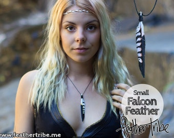 Falcon Feather Necklace, Hand Carved Wood Necklace, Spirit Bird Pendant, Feather Jewelry, Ethnic Festival Neckalce