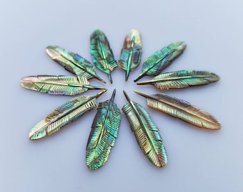 Abalone Feathers 10 pcs, Feather Necklace, Feather Jewelry, Hand Carved Abalone, Boho Jewelry, Paua Shell, Jewelry Making Pendant Supplies