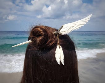 Angels Wing Hair Stick, Unicorn Pegasus Hair Stick, Hand Carved Bone Hair Pin, Boho Hair Jewelry, Magic Wand, Altar Piece