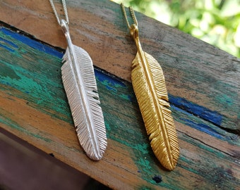 Feather Necklace, Gold or Silver Plated Feather Pendant, Boho Jewelry for Festivals, Spirit Bird Jewelry, Festival Necklace