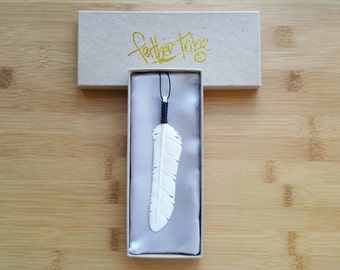 Pendentif plume en os, collier plume blanche, collier sculpté à la main, bijoux bohème, pendentif sorcière, collier homme, cadeau homme