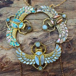 Cleopatra Scarab Necklace, Cleopatra Necklace, Egyptian Jewelry, Moonstone Jewelry, Scarab Pendant, Egyptian Myth, Statement Necklace