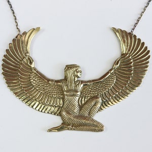 Large Brass Isis Necklace, Auset Maat Egyptian Goddess Necklace, Ancient Egyptian Artifact, Spiritual Jewelry By Feather Tribe image 2