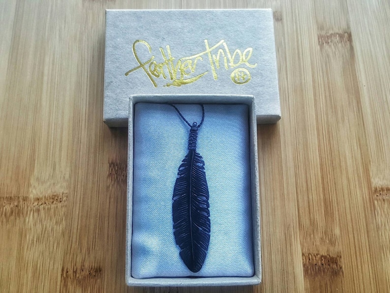Raven Feather Pendant, Crow Feather Necklace, Hand Carved Wood Feather, Boho Jewelry, Wooden Painted Feather, Spirit Bird Pendant image 5