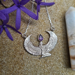 Silver Amethyst Isis Necklace, Egyptian Goddess Necklace, Isis Headpiece, Spiritual Jewelry, Isis Goddess Jewelry, Festival Jewelry image 1