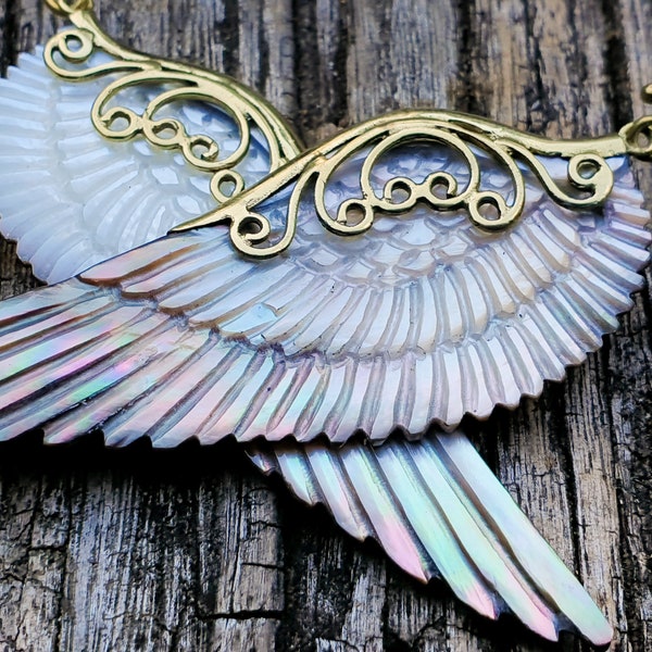 Valkyrie Wing Earrings, Hand-Carved Abalone, Golden Pearl Shell, Pink Pearl Shell, Bone, Horn, Angel Wings Earrings, Boho Jewelry