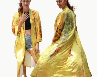 Golden Phoenix Angel Wings Robe - Vibrant Colors - Flower of Life - Festival Kimono - Spiritual Attire - Flower of life - Spirit Robe