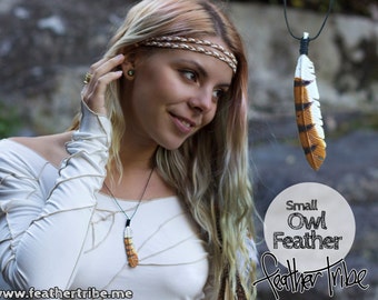 Collier plumes en bois, collier plumes de hibou, bijoux bohèmes, pendentif oiseau spirituel, pendentif en bois sculpté à la main, plume, collier bohème