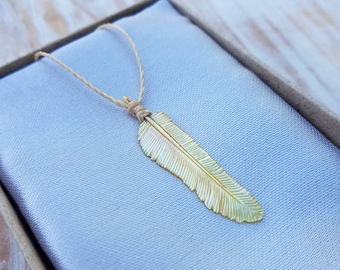 Feather Necklace, Mother Of Pearl Necklace, Hand Carved Pendant, Spirit Bird Jewelry, Festival Necklace, Boho Jewelry, Ethnic Necklace