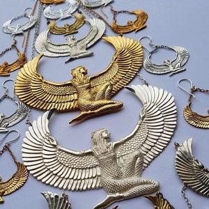 Isis Necklace, Egyptian Goddess Necklace, Winged Isis Jewelry, 24K Gold Dipped Pendant, Egyptian Mythology Jewelry, Statement Necklace image 5