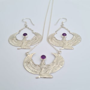 Amethyst and Silver Isis Goddess Earrings, Sterling Silver, Egyptian Jewelry, Auset Maat, Egyptian Goddess Artifact, Isis Priestess Earrings image 3