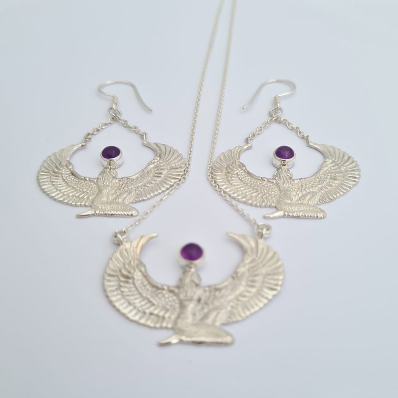 Amethyst and Silver Isis Goddess Earrings, Sterling Silver, Egyptian Jewelry, Auset Maat, Egyptian Goddess Artifact, Isis Priestess Earrings image 3