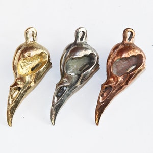 Raven Skull Pendant in Golden Brass, Raven Skull Necklace, Gothic Jewelry, Halloween, Bird Skull Pendant, Boho Jewelry, Witchy Pendant