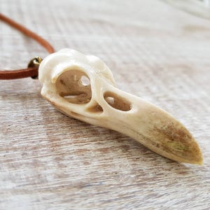 Raven Skull Pendant, Hand Carved Necklace, Witchy Jewelry, Bird Skull Necklace, Antler Carved Pendant, Gothic Jewelry, Cyberpunk