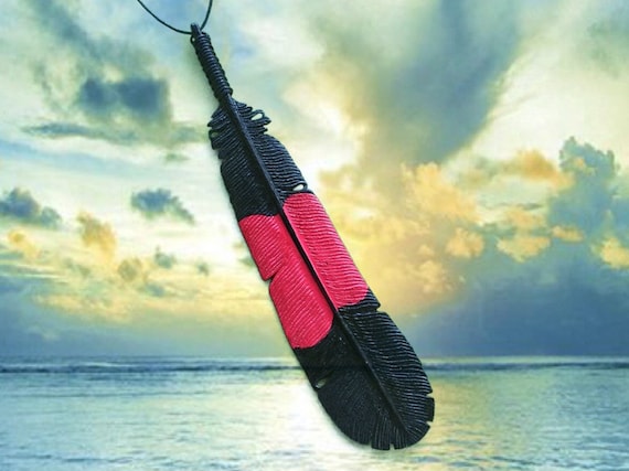 Black Cockatoo Feather Necklace, Men Jewelry, Wooden Necklace  