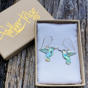 Hummingbird Earrings, Hand Carved Abalone Earrings, Paua Shell Silver Hooks, Spirit Bird Jewelry, Boho, Spirit Bird, Wife Gift