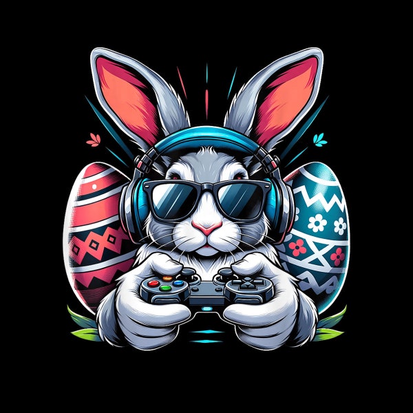 Boys Happy Easter Day Bunny Egg Video Game Kids Mens Gamer Digital PNG