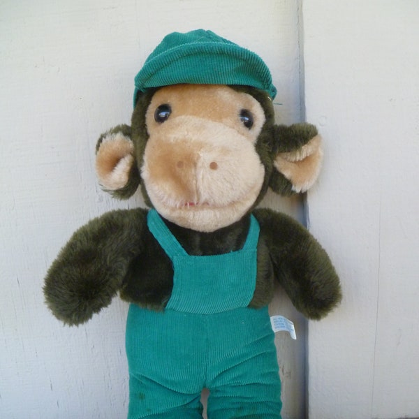 Interpur Plush Monkey Chimpanzee Train Engineer 15" Tall 1970's Stuffed Animal Toy