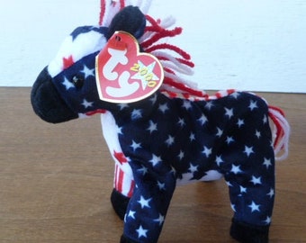 Ty Beanie Baby Collectable Plush Mule Donkey Lefty 2000 Red White, Blue W/ Tags Y2K Stuffed Animal Toy