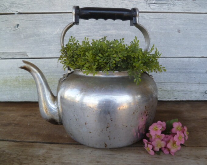 Rustic Farmhouse Tea Kettle Pot Metal Planter Etsy