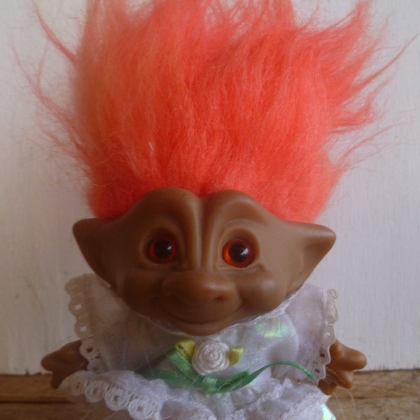 Ace Jewel Troll Doll Red Orange Round Jewel and Orange Hair 7.5" Tall W/ Hair